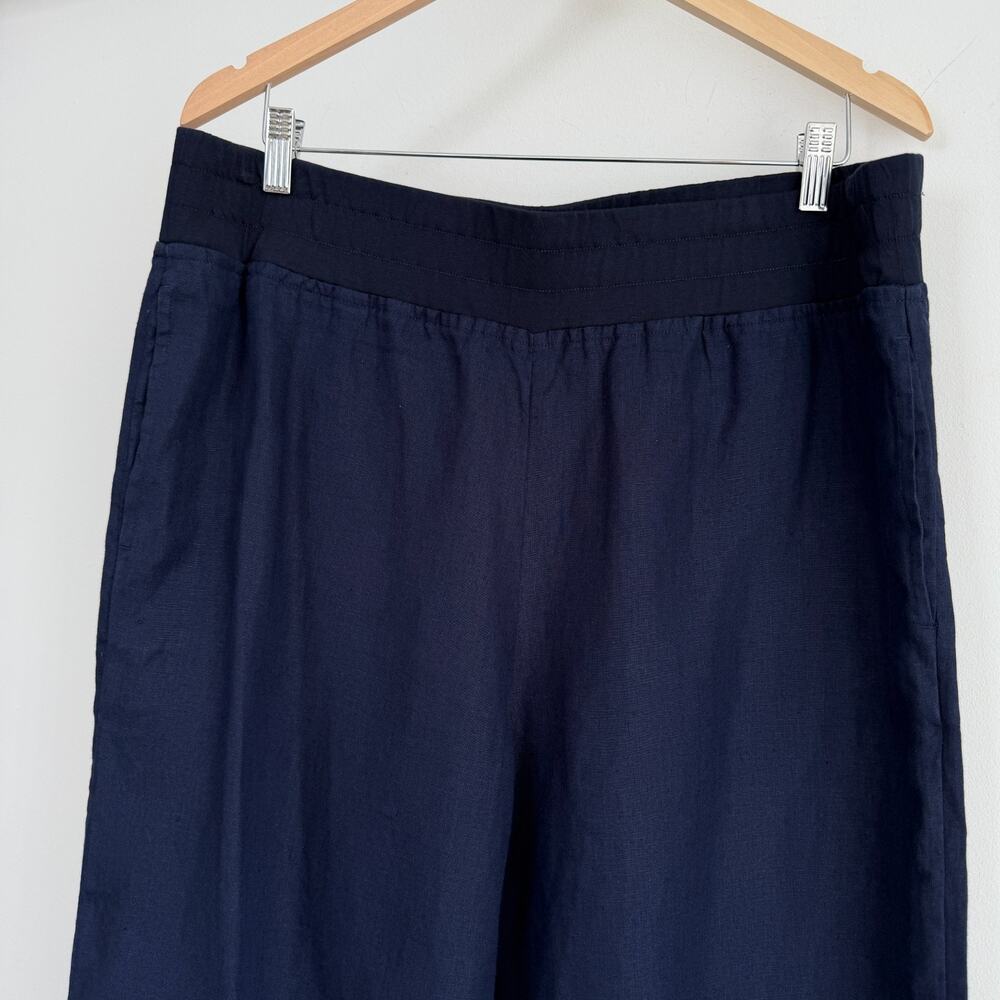 Soft Surroundings Aliso Pants Womens XL Navy 100% Linen Wide Leg Elastic Waist - Picture 2 of 11